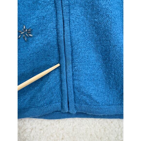 Quacker Factory Sweater Women 3X Wool Zip Up Snowflakes Blue Round Neck Beaded - Picture 12 of 14